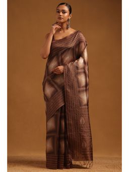 Soch - Brown Printed Saree with Unstitched Blouse