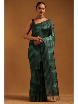 Soch - Green Printed Saree with Unstitched Blouse