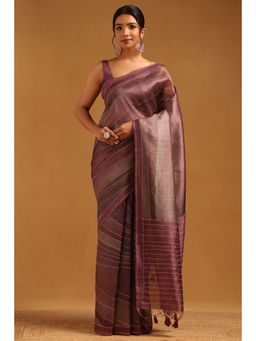 Soch - Purple Printed Saree with Unstitched Blouse