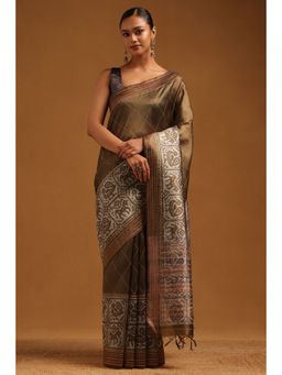 Soch - Olive Printed Saree with Unstitched Blouse