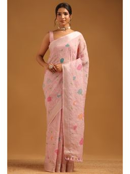 Soch - Pink Embroidered Saree with Unstitched Blouse
