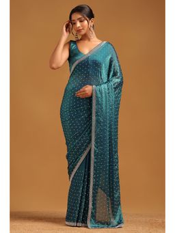 Soch - Teal Embellished/Sequined Saree with Unstitched Blouse