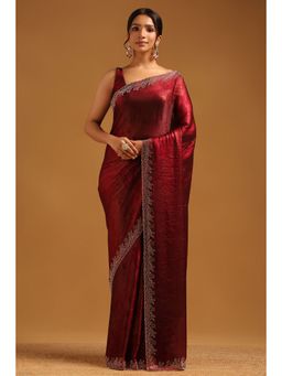 Soch - Wine Printed Saree with Unstitched Blouse
