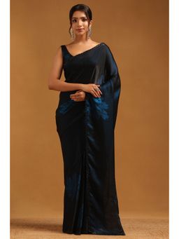 Soch - Blue Floral Sequined Saree with Unstitched Blouse