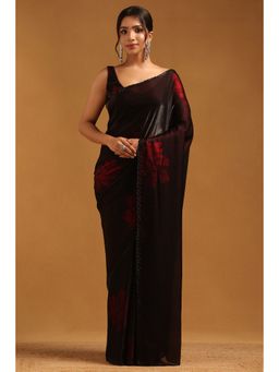 Soch - Maroon Floral Sequined Saree with Unstitched Blouse