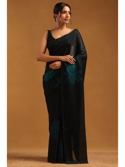 Soch - Teal Floral Sequined Saree with Unstitched Blouse