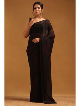 Soch - Black Floral Sequined Saree with Unstitched Blouse