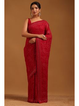 Soch - Pink Embroidered Saree with Unstitched Blouse