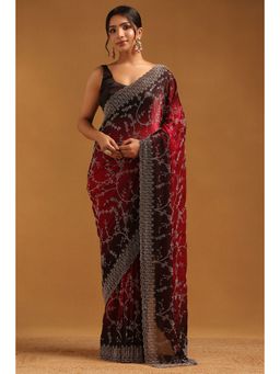 Soch - Maroon Embellished/Sequined Saree with Unstitched Blouse