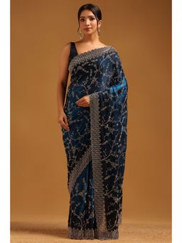Soch - Navy Blue Embellished/Sequined Saree with Unstitched Blouse