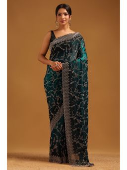 Soch - Teal Embellished/Sequined Saree with Unstitched Blouse
