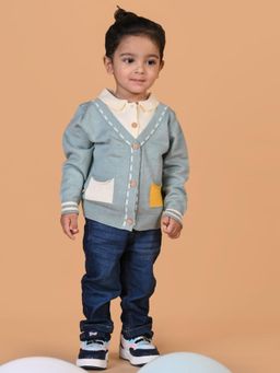 Mama & Peaches - Colourblock Pocket Knitted Cardigan - Teal