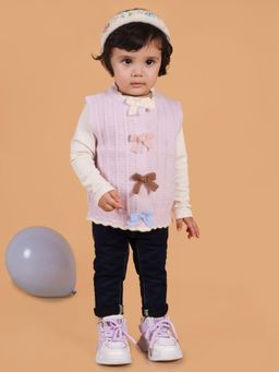 Mama & Peaches - Colourful Bows Knitted Vest Sweater - Lavender