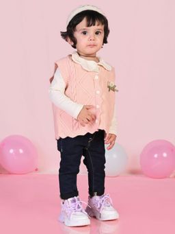 Mama & Peaches - Flowers Cable Knit Sweater Pink