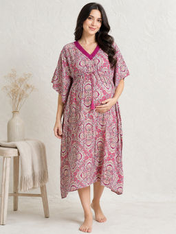Secret Wish - Printed Pink Maternity Kaftan