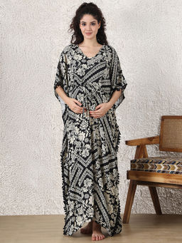 Secret Wish - Black Floral Rayon Maternity Kaftan