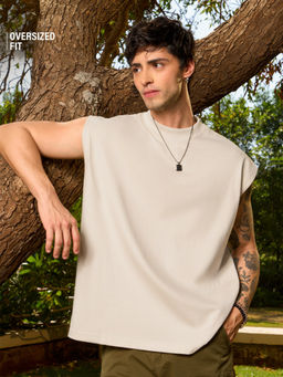 The Souled Store - Cream Oversized Tank: Eggshell Men Easy Fit Tanks