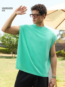 The Souled Store - Aqua Oversized Tank: Glowline Men Easy Fit Tanks
