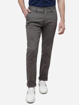 Greenfibre - Men's Solid Light Grey Cotton Super Slim Fit Casual Trouser