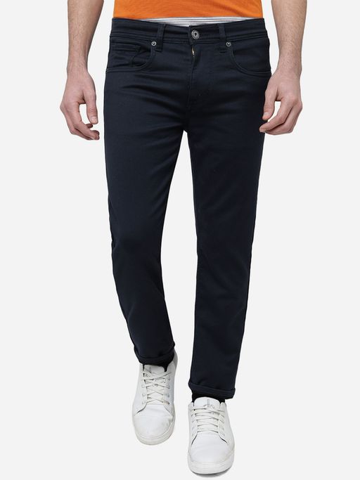 Buy Greenfibre Men's Washed Navy Blue Cotton Narrow Fit Jeans Online