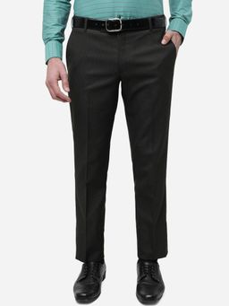 JadeBlue - Men's Solid Olive Terry Rayon Super Slim Fit Formal Trouser