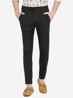 JadeBlue - Men's Solid Black Cotton Regular Fit Track Pants
