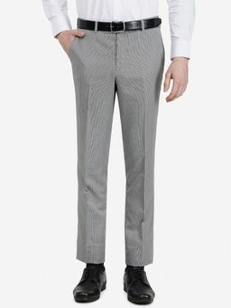 Metal - Men's Checked Grey Terry Rayon Slim Fit Formal Trouser