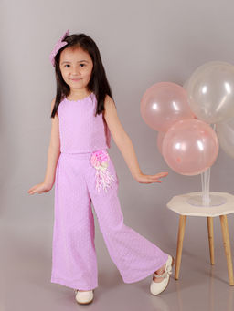 Lil Drama - Glam Up Girls Lavender 3D Brooch Party Crop Top & Pant Set (Set of 2)