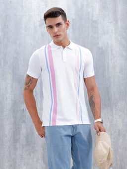 WROGN - Mens Casual Regular Fit Striped Pattern Polo T-Shirt
