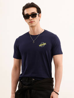 WROGN - Slim Fit Placement Printed Navy Blue T-Shirt