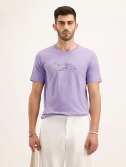 WROGN - Slim Fit Embroidered Lavender T-Shirt