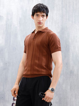 WROGN - Classic Flat Knit Textured Polo T-Shirt For Men