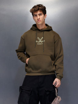WROGN - Men’S Olive Core Emblem Hoodie Neck Sweatshirt