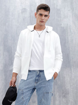 WROGN - Men’S Solid Zip-Up Hoodie neck White Jacket