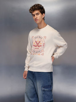 WROGN - Soft Beige Casual Graphic Sweatshirt