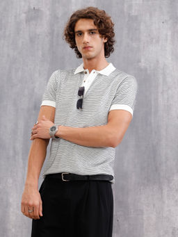 WROGN - Flat Knit Striped Pattern Polo T-Shirt
