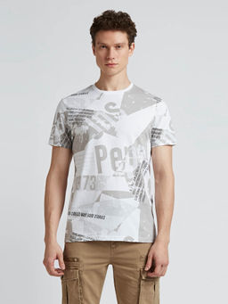 Pepe Jeans - Grey Typographic Aop Print Short Sleeved T-Shirt
