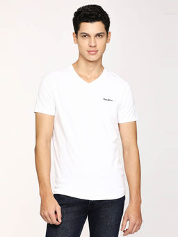 Pepe Jeans - White V Neck Short Sleeve T-Shirt