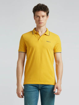 Pepe Jeans - Yellow Ribbed Collar Short Sleeve Polo T-Shirt