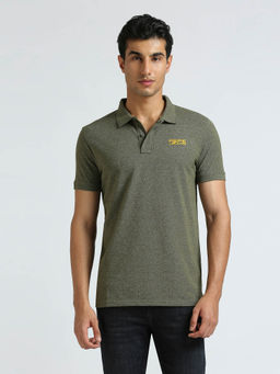 Pepe Jeans - Olive Ribbed Collar Short Sleeved Polo T-Shirt