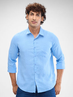 Spykar - Men Blue Full Sleeve Slim Fit Solid Shirt