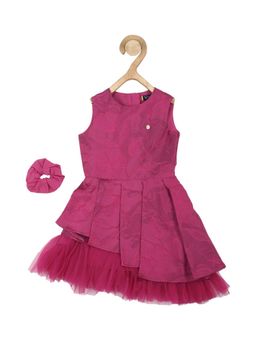 Allen Solly - Girls Pink Printed Regular Fit Party Dress with Rubber Band (Set of 2)