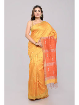 ArtEastri - Mustard Orange Jamdani Matka Silk Saree with Unstitched Blouse