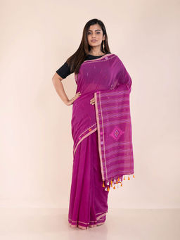 ArtEastri - Wine Jamdani Cotton Saree Without Blouse Piece