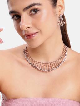 Estele - Rose Gold CZ Luxe Drape Necklace with Earrings