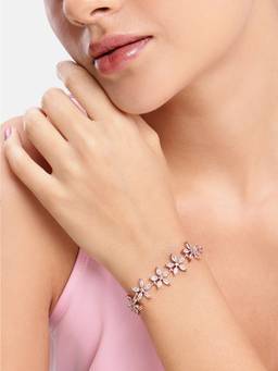 Estele - White CZ Floral Statement Bracelet for Women and Girls