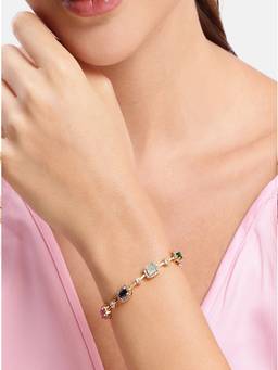Estele - Gold-Finish Multicolor CZ Geometric Shape Bracelet for Women