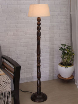 Homesake - Eclipse Black Wood Floor Lamp Khaki Shade