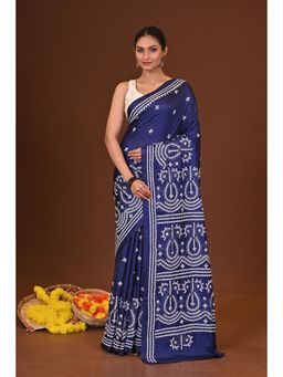 Ramshyam Collection - Womens Kantha Silk Blend Thread Work Blue Saree with Unstitched Blouse