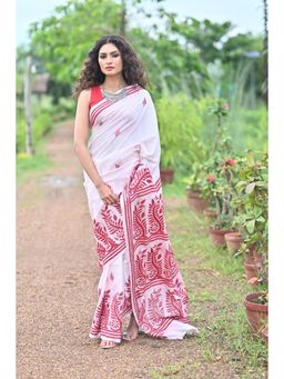 Ramshyam Collection - Womens Silk Embroidered Thread Work White Saree with Unstitched Blouse